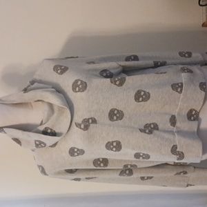 Cozie gray skeleton print versatile cowl neck top